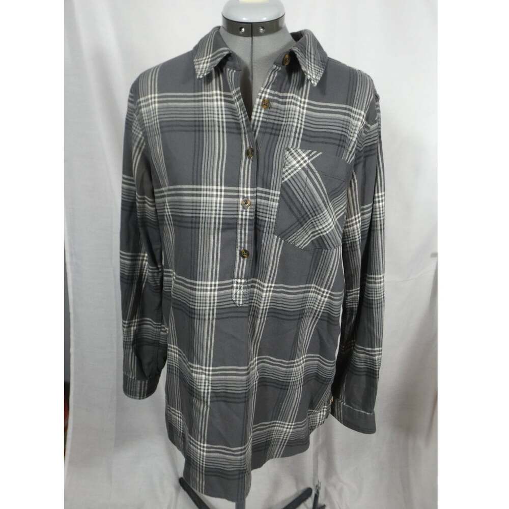Carhartt Women's Farwell Medium Plaid Gray Cotton Flannel Shirt Workwear Casual